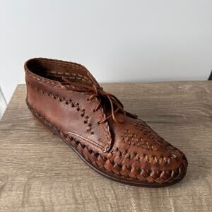 Vintage Greyhound Ankle Boots Mens US 8 EU 41 Woven Leather Chukka Brown Italy